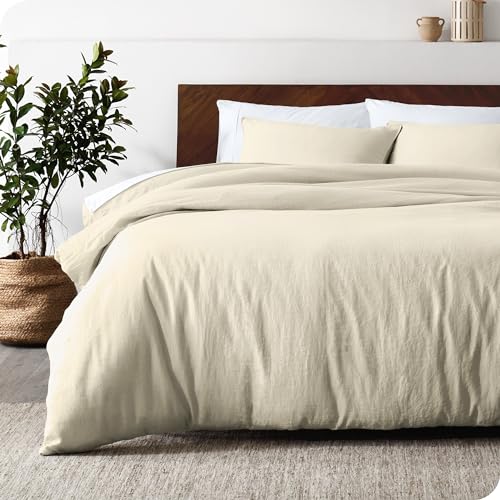 Bare Home King/Cal King Linen Duvet Cover Set - Breathable, Moisture-Wicking - Natural 3-Piece