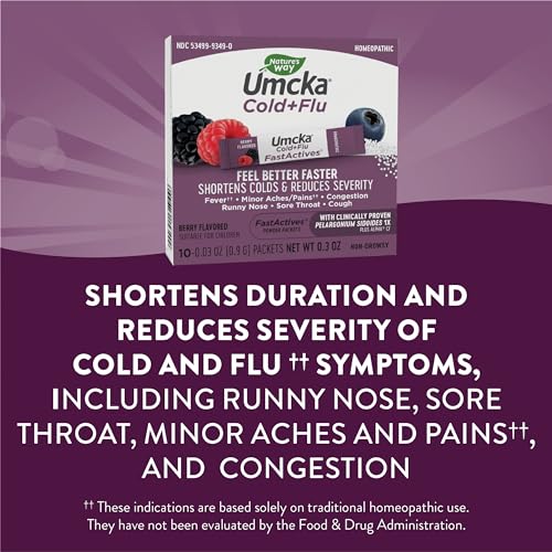 Nature's Way Umcka Cold+Flu Medicine - Alleviates Cough, Congestion, Sore Throat - Berry, 10 Packets