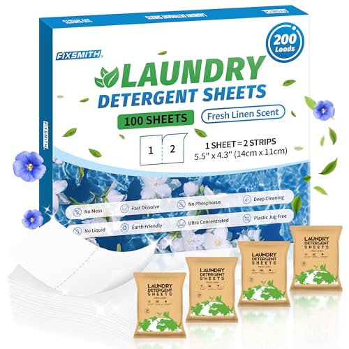 FIXSMITH Laundry Detergent Sheets - Hypoallergenic, Deep Cleaning, Plastic-Free - 200 Loads