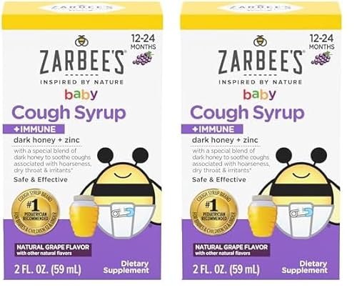 Zarbee's Baby Cough Syrup + Immune Support - Natural Grape Flavor, Drug-Free, 2 Fl Oz (Pack of 2)