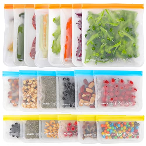 IDEATECH Reusable Food Storage Bags - Leakproof, BPA-Free, Various Sizes - 20 Pack Set