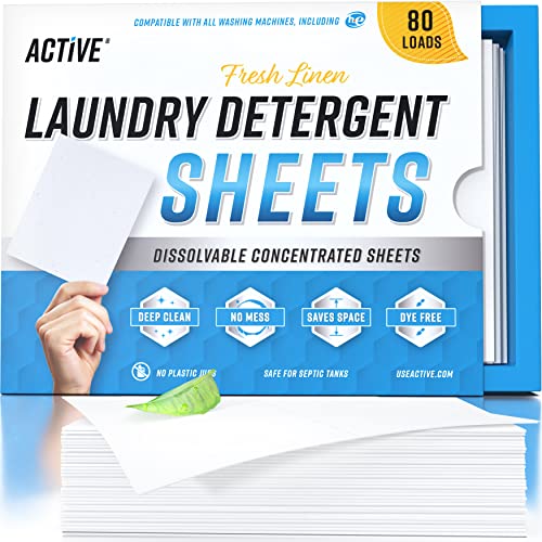 Laundry Detergent Sheets - Tough Stain Removal, Gentle on Skin, Linen Scent - 80 Loads