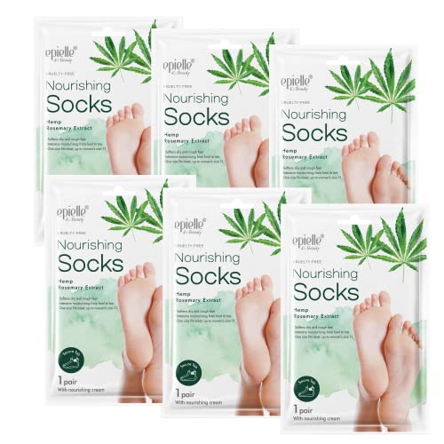 Epielle Foot Mask - Deep Moisturizing with Hemp & Rosemary, Vegan & Cruelty-Free - 6 Pack