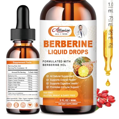 Alliwise Berberine Drops with Ceylon Cinnamon & Bitter Melon - Immune & Digestive Support - 2 Fl Oz