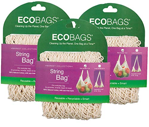 ECOBAGS Reusable Tote Bag - 100% Cotton, Biodegradable, GOTS Certified - Pack of 3