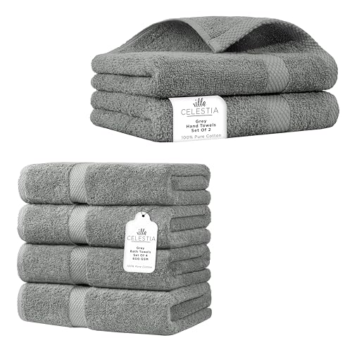 Premium Cotton Towel Set - Soft, Highly Absorbent, OEKO-TEX Certified - 4 Bath & 2 Hand Towels