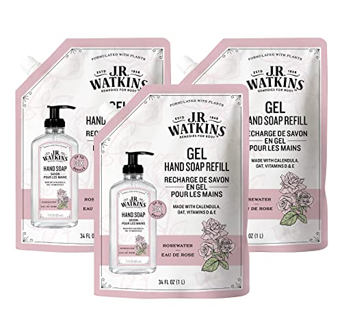 J.R. Watkins Hand Soap Refill - Moisturizing, Alcohol-Free, Rosewater - 34 Fl Oz, 3 Pack