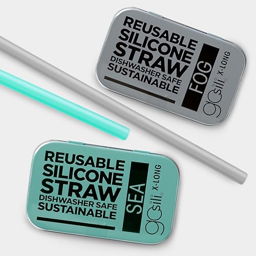 GoSili Reusable Silicone Straws - Soft, Non-Toxic, Dishwasher Safe, Travel Case Included - 2pk