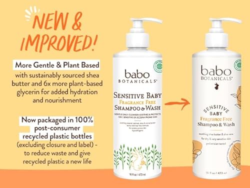 Babo Botanicals 2-in-1 Baby Shampoo & Body Wash - EWG Verified, Vegan, Gentle Care - 16 Fl Oz