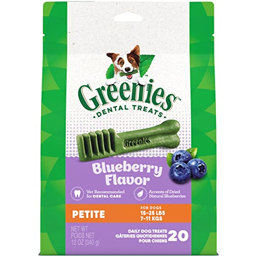 GREENIES Dental Care Dog Treats - Blueberry Flavor, Nutritional Benefits, 12oz Pack (20 Treats)