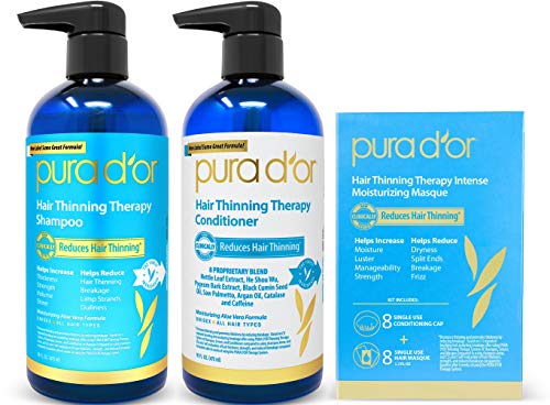 PURA D'OR Hair Care Set - Increases Thickness & Volume, Infused with Argan Oil & Biotin - 3 Pieces