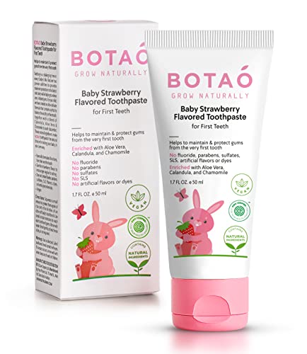 BOTAO Fluoride Free Toddler Toothpaste - Strawberry Flavor, EWG Verified, Vegan, Aloe Vera - 1.7oz