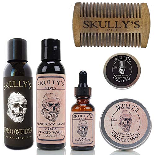 Skully's Men's Grooming Set - Sandalwood & Spice Beard Care, Natural Ingredients - 6 Piece Kit