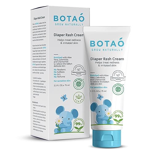 BOTAO Baby Diaper Rash Cream - Soothes Sensitive Skin, Organic Aloe & Calendula - 2.5oz