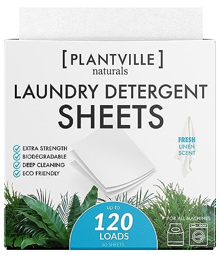 Plantville Laundry Detergent Sheets - Powerful Stain Removal, Biodegradable, Fresh Scent - 30ct