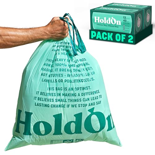 HoldOn Compost Bags - Strong, Plant-Based, BPI-Certified, Leak-Resistant - 13 Gallon, 40 Bags