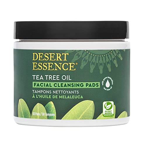 Desert Essence Tea Tree Oil Facial Cleansing Pads - Clear Skin, Herbal Extracts - 50 Count