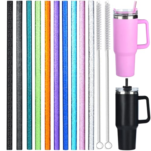 ALINK Reusable Glitter Straws Set - BPA-Free, Easy to Clean, Fits Stanley Tumblers - 10 Pack