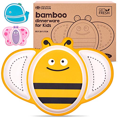 GET FRESH Bamboo Kids Divided Plate - Fun Animal Designs, Safe & Easy to Clean - 1pc