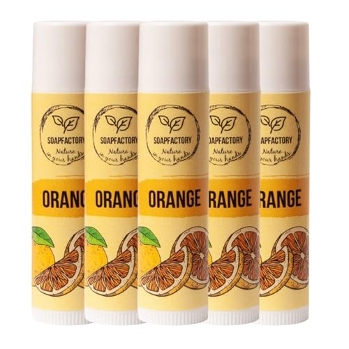 SoapFactory Natural Orange Lip Balm - Hydrating, Vegan, Organic Certified - 0.17oz (Pack of 5)