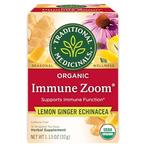 Traditional Medicinals Organic Immune Zoom Tea - Supports Immune Function, Lemon Ginger - 16 Bags