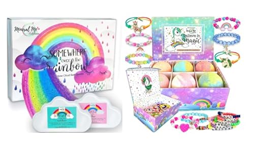Rainbow Bath Bombs for Kids - Organic Skin Moisturizing, Jewelry Inside - 6 x 5oz