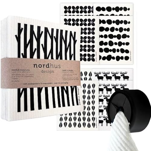 Nordhus Design Swedish Dish Cloths - Reusable, Odor-Resistant, 10-Pack with Hanger