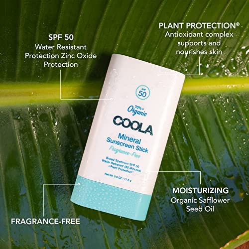 COOLA Mineral Sunscreen SPF 50 Stick - Broad Spectrum Protection, Antioxidant-Rich - 0.6 Oz