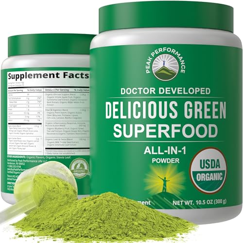 Peak Performance Organic Greens Superfood Powder - Max Energy & Digestive Support - 25+ Ingredients