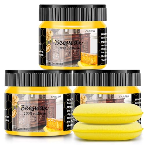 CARGEN Wood Wax - Revitalizes Furniture, 100% Natural Beeswax, 3 Pack with Sponges