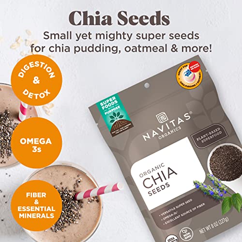 Navitas Organics Chia Seeds - Packed with Omega-3s, Non-GMO, Gluten-Free - 8 oz, 19 Servings