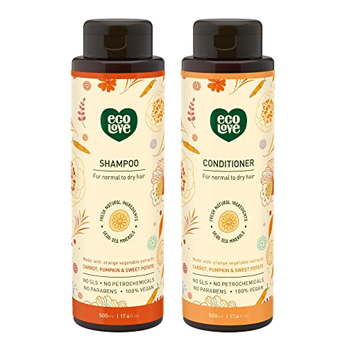 ecoLove Natural Conditioner - Moisturizes & Repairs Dry Hair with Carrot & Pumpkin Extract - 17.6oz