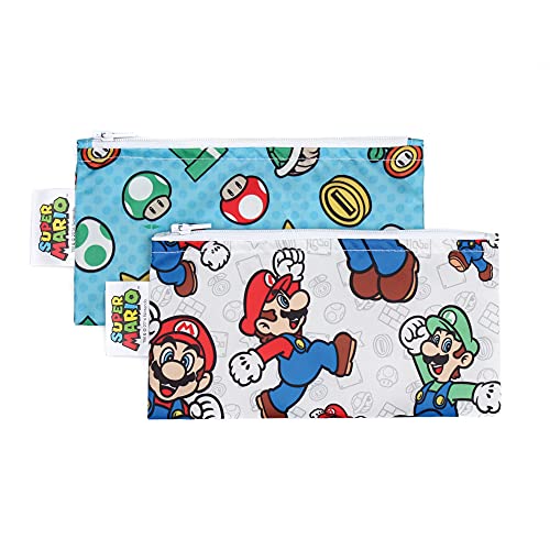 Bumkins Reusable Snack Bags - Waterproof, Food-Safe, Easy-Clean, 2-Pack Super Mario