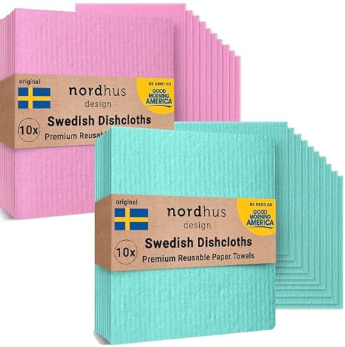 Nordhus Design Swedish Dish Cloths - Reusable, Biodegradable, Quick-Drying, 20 Cloths