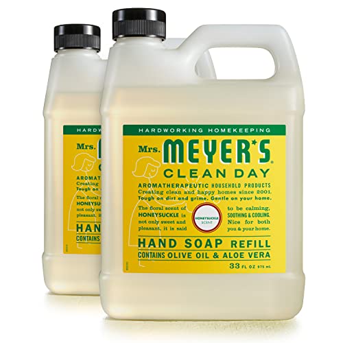 Mrs. Meyer's Hand Soap Refill - Essential Oils & Aloe Vera, Honeysuckle Scent - 33 Fl Oz (Pack of 2)