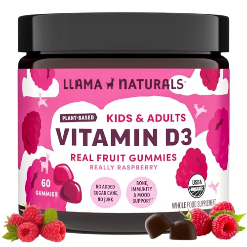 Llama Naturals Vitamin D3 Gummies - Supports Healthy Bones & Immunity, Organic Raspberry - 60 ct