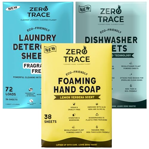 Zero Trace Household Cleaner Trio - Powerful Stain Removal, Biodegradable Sheets - 30 Count