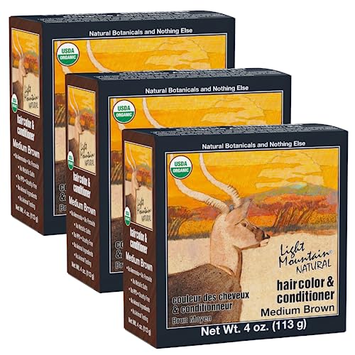 Light Mountain Henna Hair Dye - Vibrant Medium Brown, Organic & Non-Toxic, 4 Oz (Pack of 3)