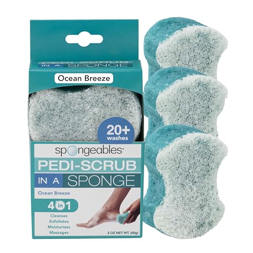 Spongeables Pedi Scrub Foot Care Set - Hydrating, Dual-Textured, Ocean Breeze - 3 Count