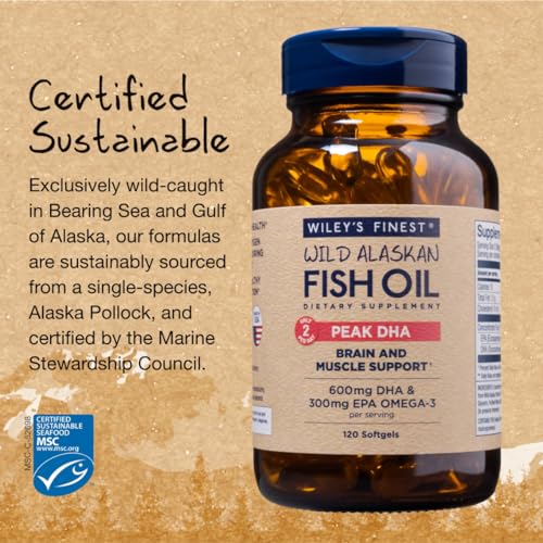 Wiley's Finest Omega-3 Fish Oil - 900mg DHA & EPA, Marine Stewardship Certified - 120 Softgels