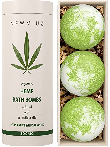 NEW MIUZ Organic Hemp Bath Bombs - Relaxing Peppermint & Eucalyptus, Moisturizing - 3pcs