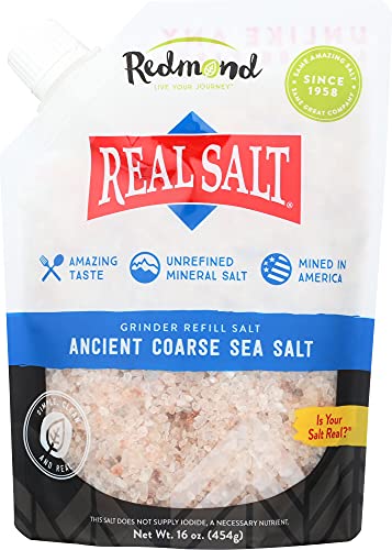 Redmond Real Sea Salt - Natural Unrefined, Trace Minerals, Gluten Free - 16oz Coarse Pouch