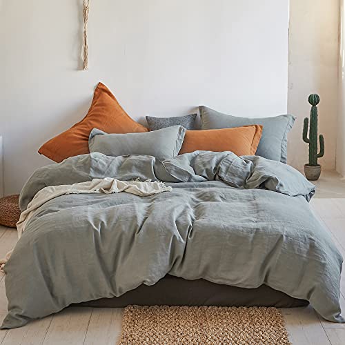 Simple&Opulence 100% Linen Duvet Cover Set - Soft, Breathable Fabric, Twin - Ultimate Grey