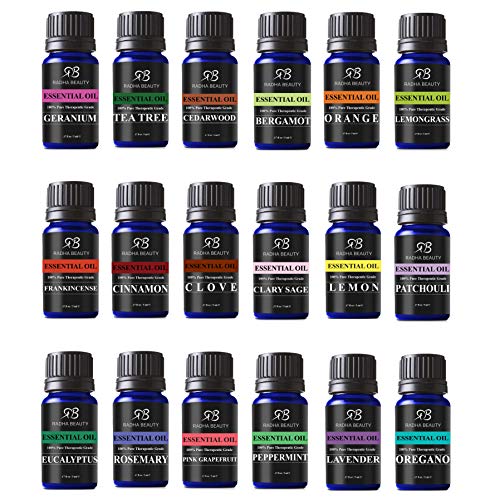 Radha Beauty Essential Oil Set - 18 Plant-Derived Aromatherapy Blends for Wellness - 10ml Each