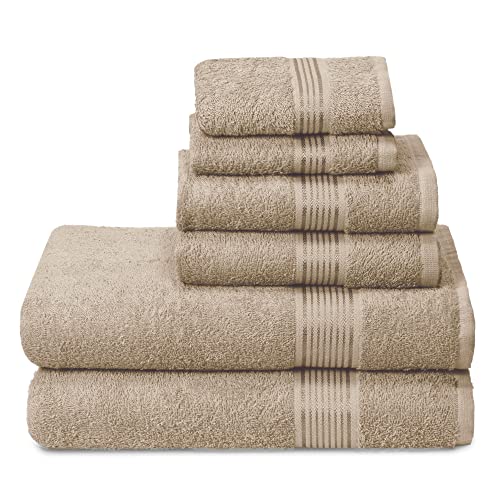 Belizzi Home 6 Pack Cotton Towel Set - Ultra Soft, Quick Dry, 100% Natural - Tan