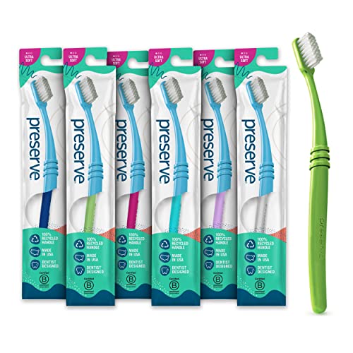 Preserve Toothbrush Set - Gentle Cleaning, BPA-Free, Recycled Plastic - 6 Assorted Colors