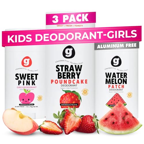 Grownish Kids Deodorant - 24-Hour Odor Protection, Natural Ingredients, Gentle on Skin - 3 Pack