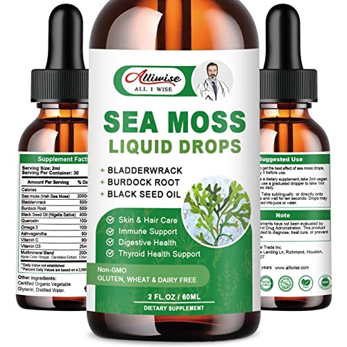 Alliwise Sea Moss & Black Seed Oil Liquid - Immune & Energy Support, Easy-to-Absorb, 2000mg