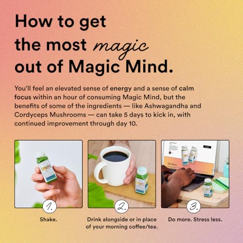 Magic Mind Energy Powder - Boosts Focus & Reduces Stress, Organic Ingredients - 15 Shots (2 FL Oz)