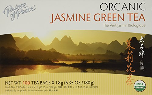 Prince of Peace Jasmine Green Tea - 100% Organic, Lower Caffeine, Herbal Benefits - 100 Tea Bags